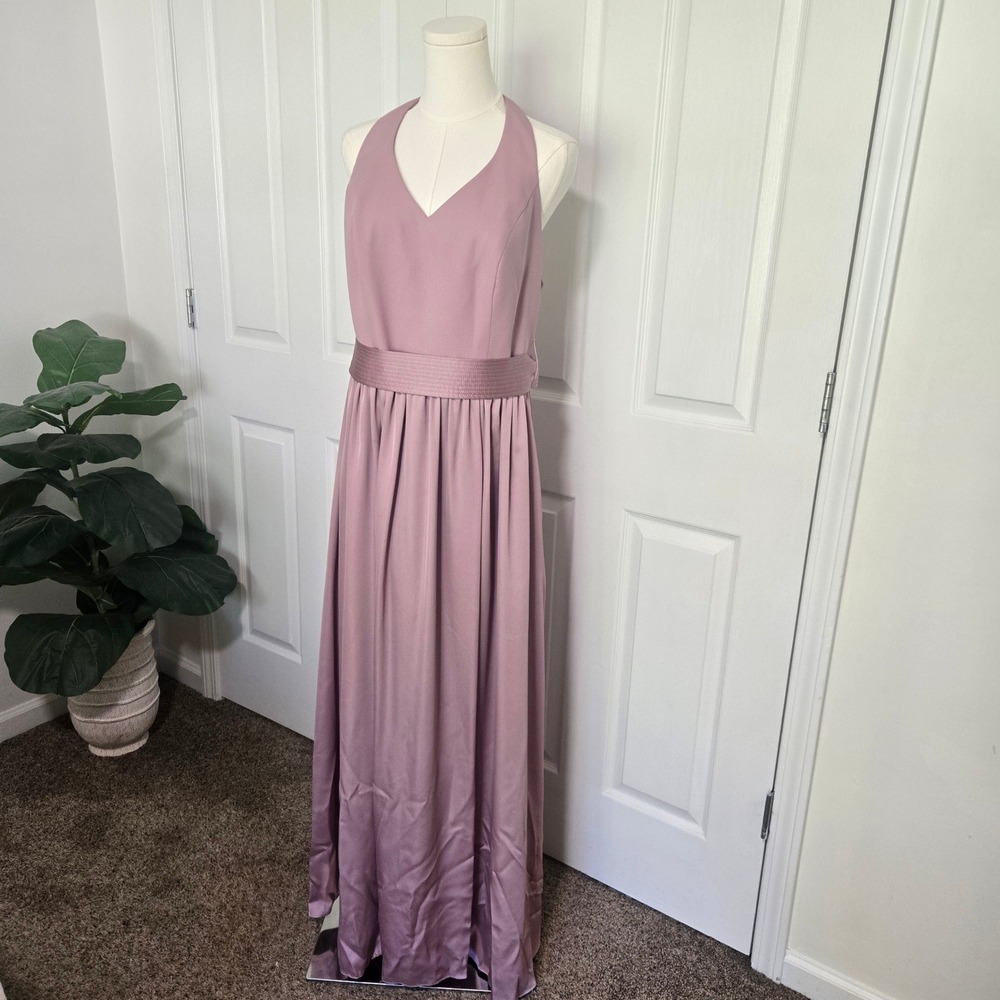 White by Vera Wang Gown Womens 14 Mauve Halter T-Back Bow Maxi Dress Pockets
